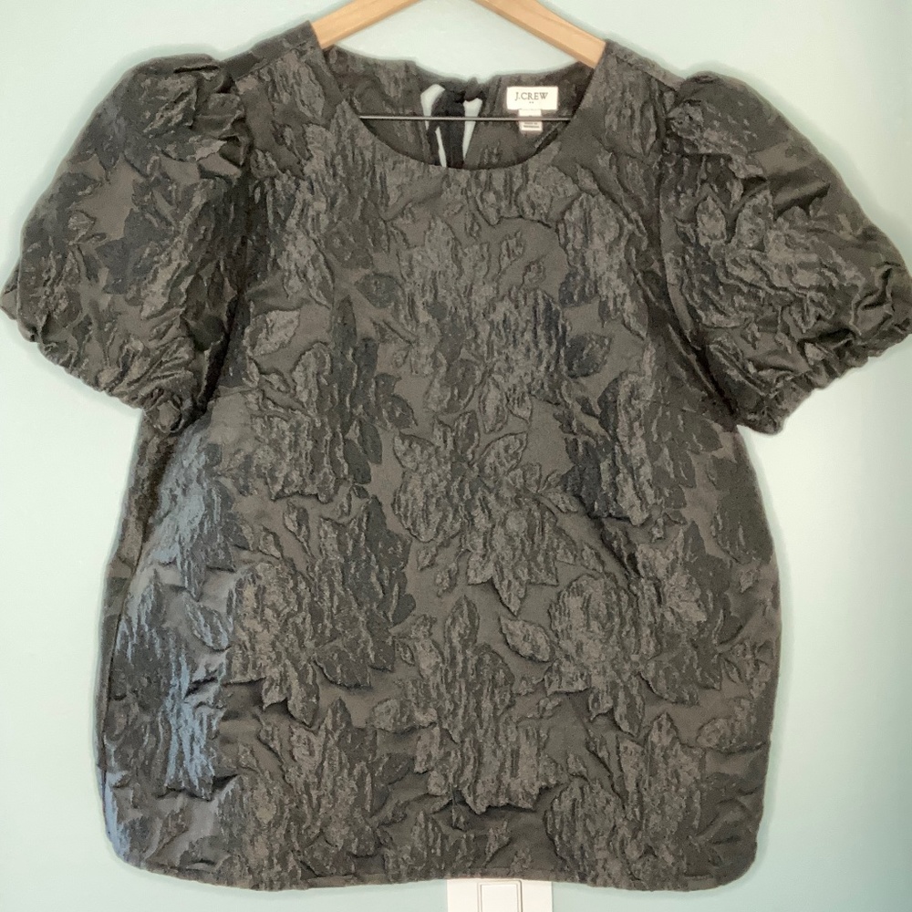 JCrew black Jacquard Puffsleeve blouse